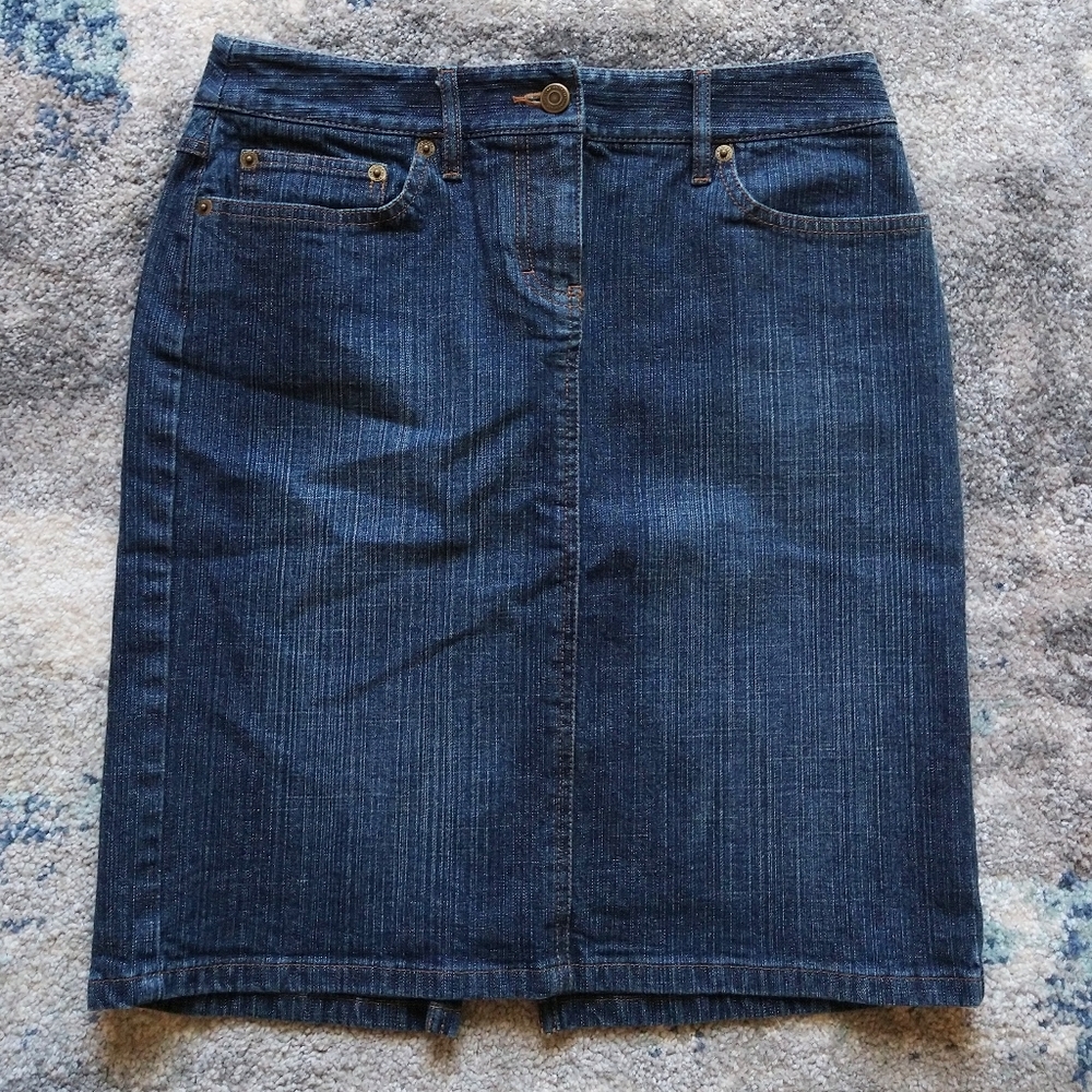 LOFT striated stretch denim pencil skirt 0 2